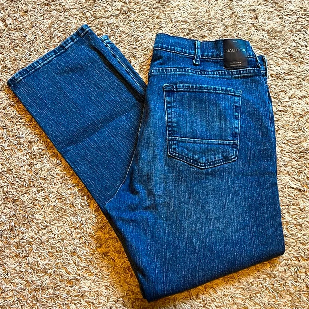 Nautica Jeans Mens Blue Denim Straight Fit Stretch Pants Size 40/30